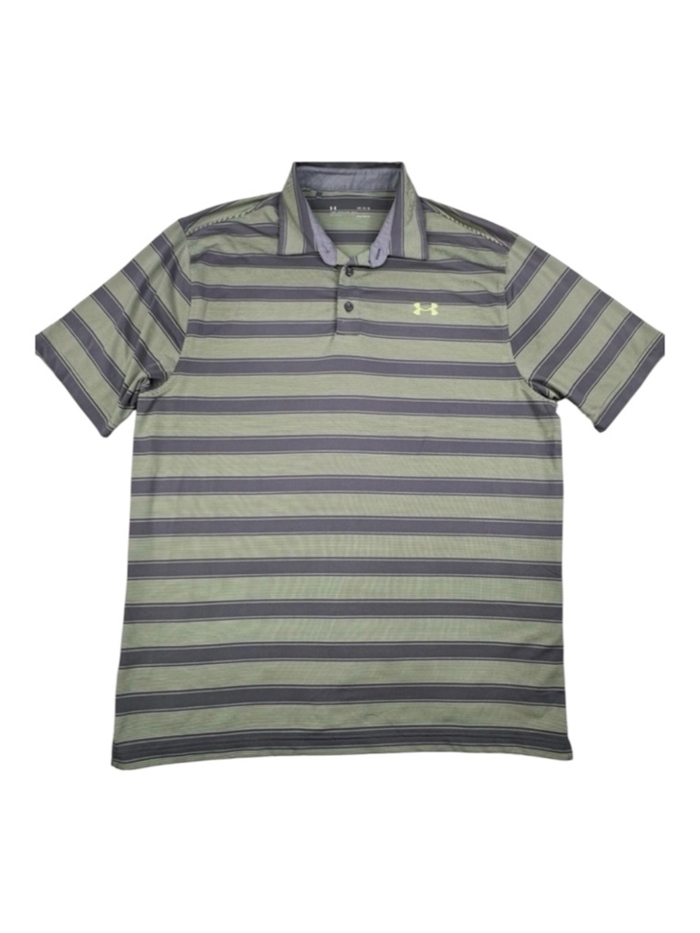 Men’s Large Under Armor Green and Gray Striped Polo Shirt - Picture 1 of 3